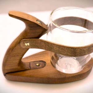 Tasse "Rabot" en Merisier, lanière en Noyer, & verre isotherme 400 ml.