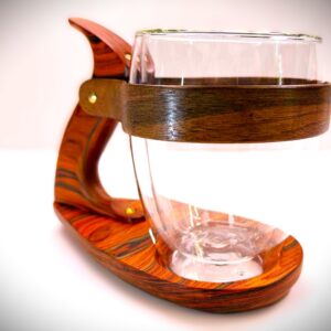 Tasse "Rabot" en Cocobolo, lanière en noyer & verre isotherme 400 ml.