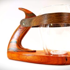 Tasse "Rabot" en Cocobolo et Padouk, lanière en Noyer, & verre isotherme 400 ml.